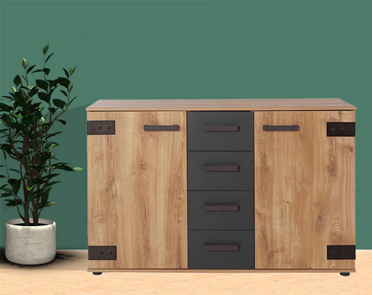 KOMMODE Malmö Plankeneiche - graphit 130 / 41 / 83cm - Eichefarben/Graphitfarben, Holz/Holzwerkstoff (130/83/41cm) - Wimex