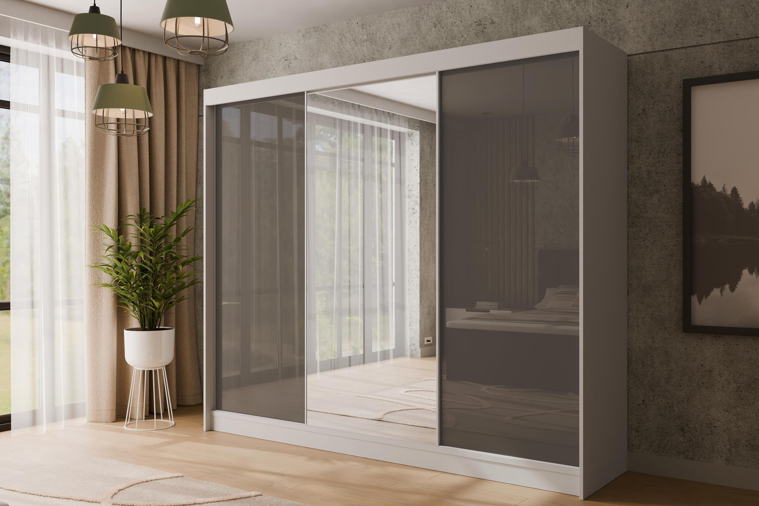 KLEIDERSCHRANK VESLI - 250 cm - Weiß|Grau - Weiß/Grau, Holzwerkstoff (250/215/61cm) - ALTDECOR