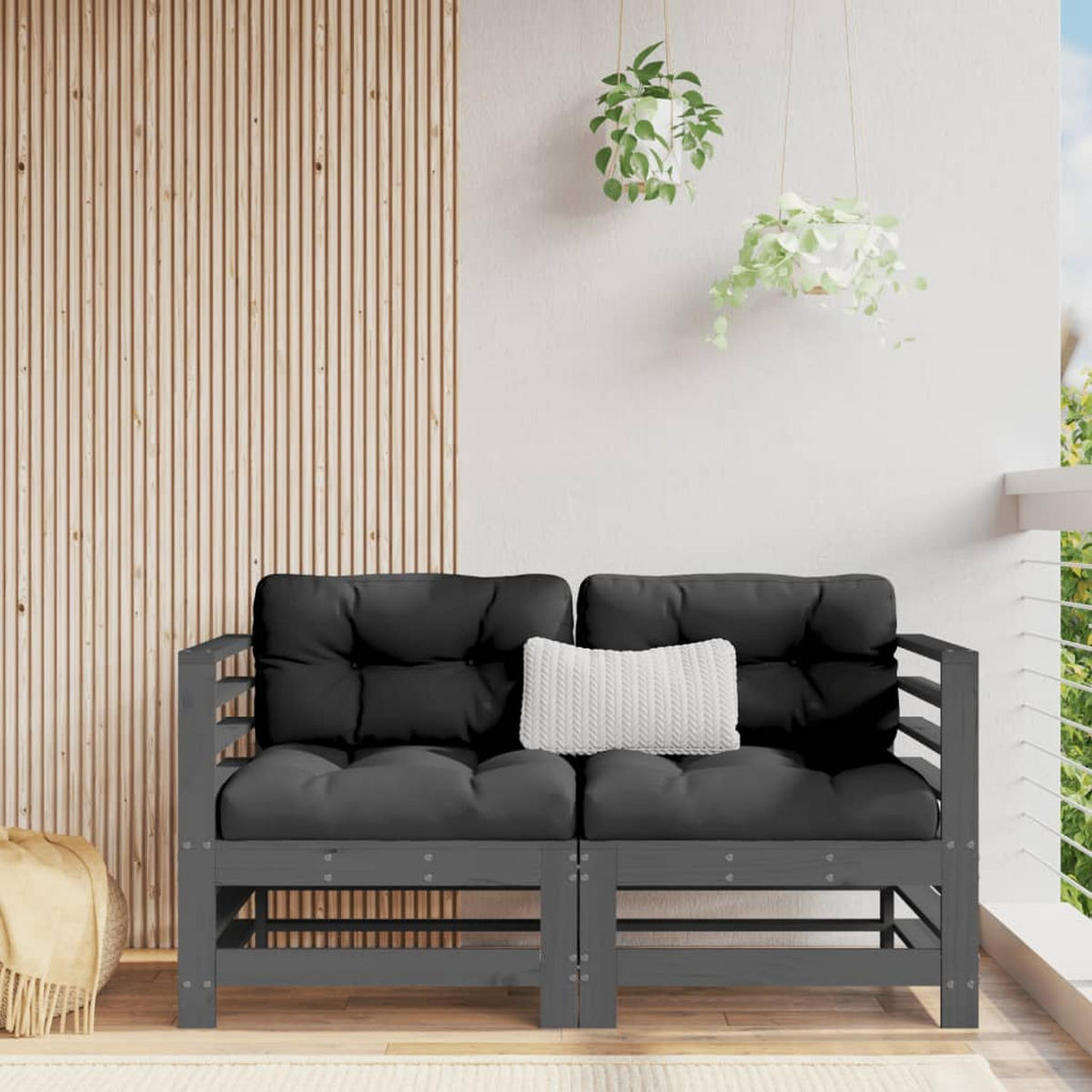 GARTENSOFA VYLOE 63.5/60/63.5 cm （2-SITZER） - Grau, Holz (63.5/60/63.5cm) - ZMH