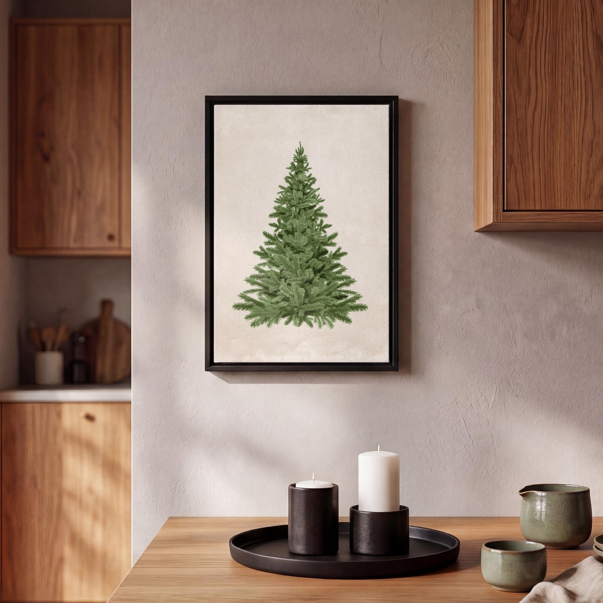 LEINWAND Bilder mit Rahmen - Weihnachtsbaum - Grün - Weihnachten - Feiertage - 20x30 - Olivgrün, Textil (20/30cm) - MuchoWow