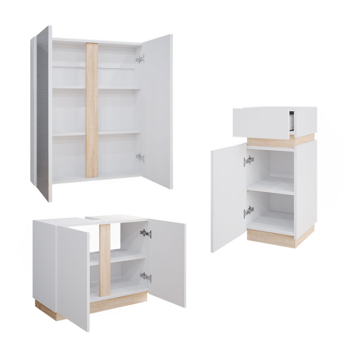 BADMÖBEL-SET Gloria Weiß 3 Teile, mit Midischrank - Weiß/Sonoma Eiche, Holzwerkstoff (70/55/34cm) - Vicco