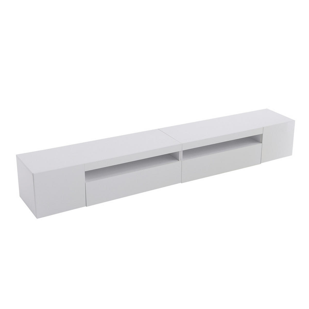 TV-SCHRANK 240cm Modern Weiß LED-Beleuchtung helles Panel glänzend - Weiß, Holz (49.5/15.5/107cm) - FLIEKS