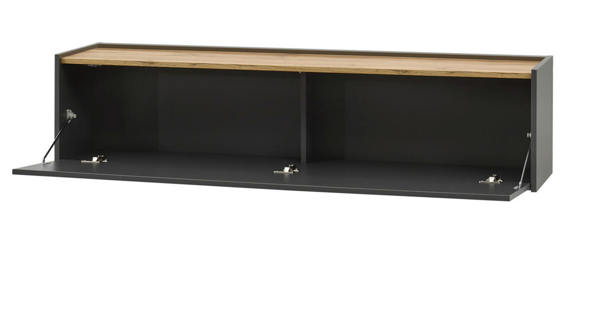 WOHNWAND grau matt, Eiche Wotan 350 cm, Schrankwand mit Sekretär - Eiche Wotan/Grau, Holzwerkstoff/Metall (350/180/30cm) - Furn.Design