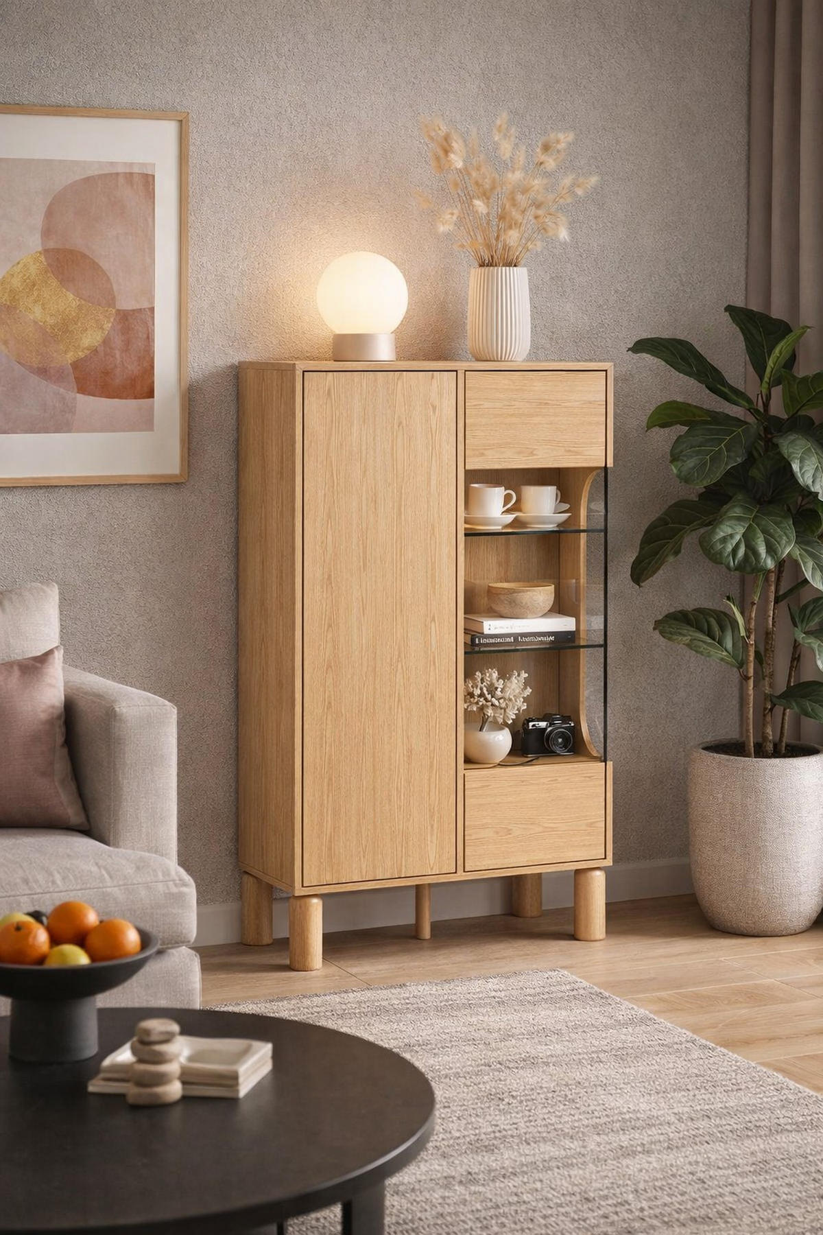 VITRINE SABBIA 145,7/89 cm in Eichefarben - Braun, Holzwerkstoff (89/145.7/40.6cm) - MASSENO