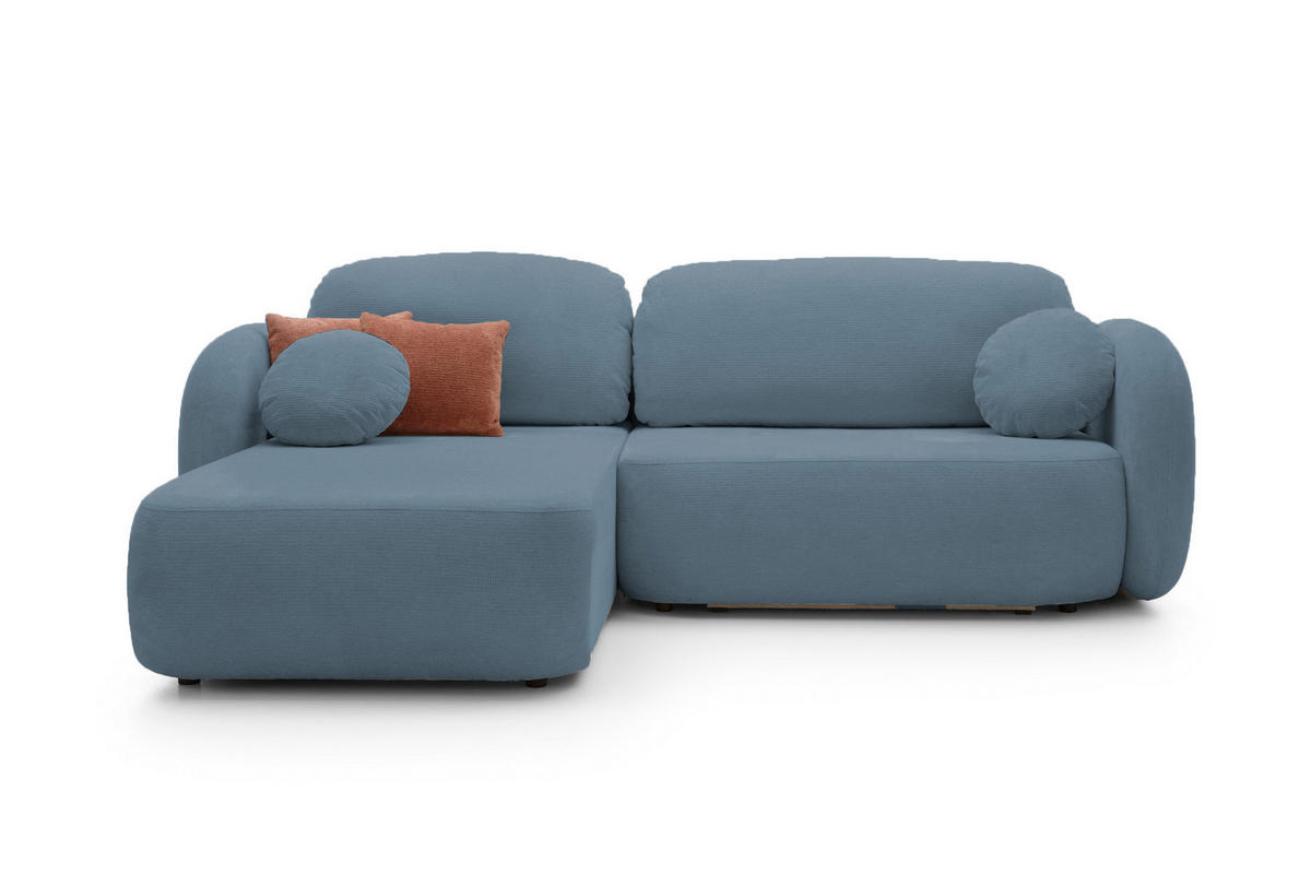 ECKSOFA OLIO L-Form Schlaffunktion mit Bettkasten, lose Rückenkissen, freistehend, LINKS 174x248 cm Light blue - Hellblau, Holz/Textil (174/248cm) - DomoHome
