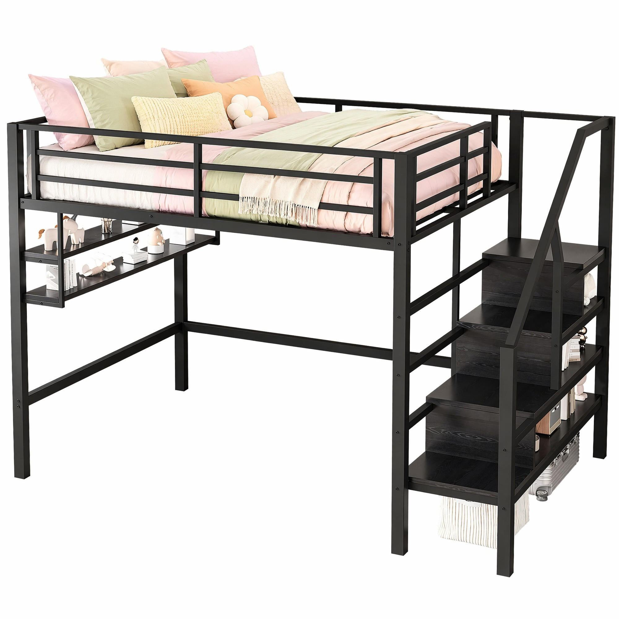 HOCHBETT 140/200 cm Schwarz aus Metall mit Stauraumleiter - Schwarz, Metall (140/200cm) - OKMYHOME