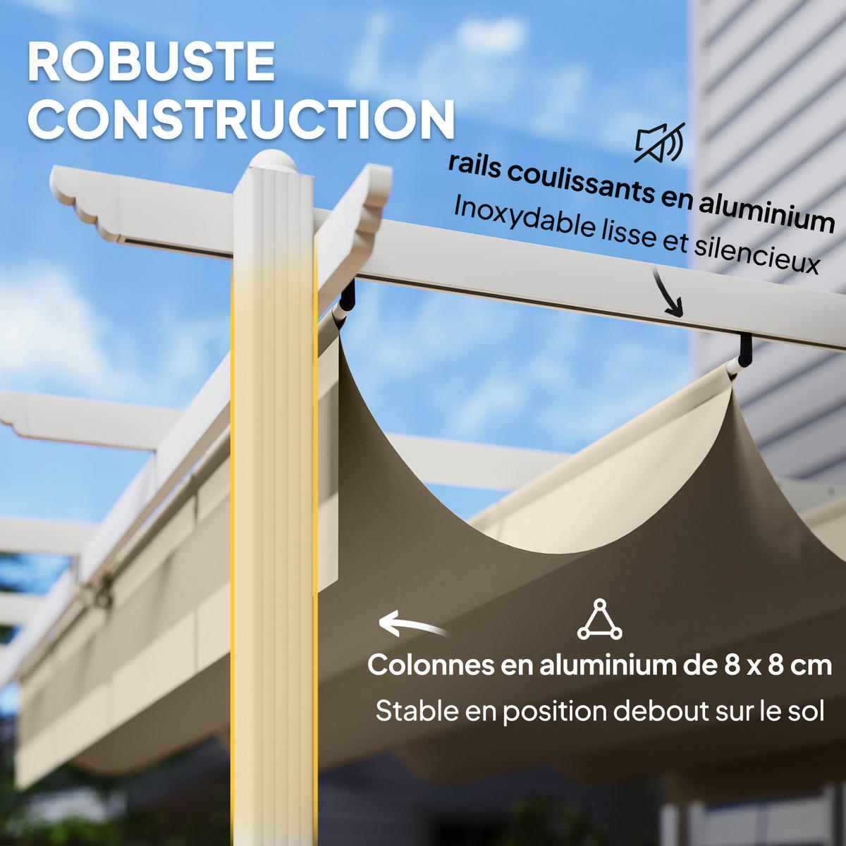 PERGOLA DE-12727 390/297/227 cm ausziehbar mit Magnet und Drainage Beige - Beige, Metall (297/227/390cm) - ComfortXL