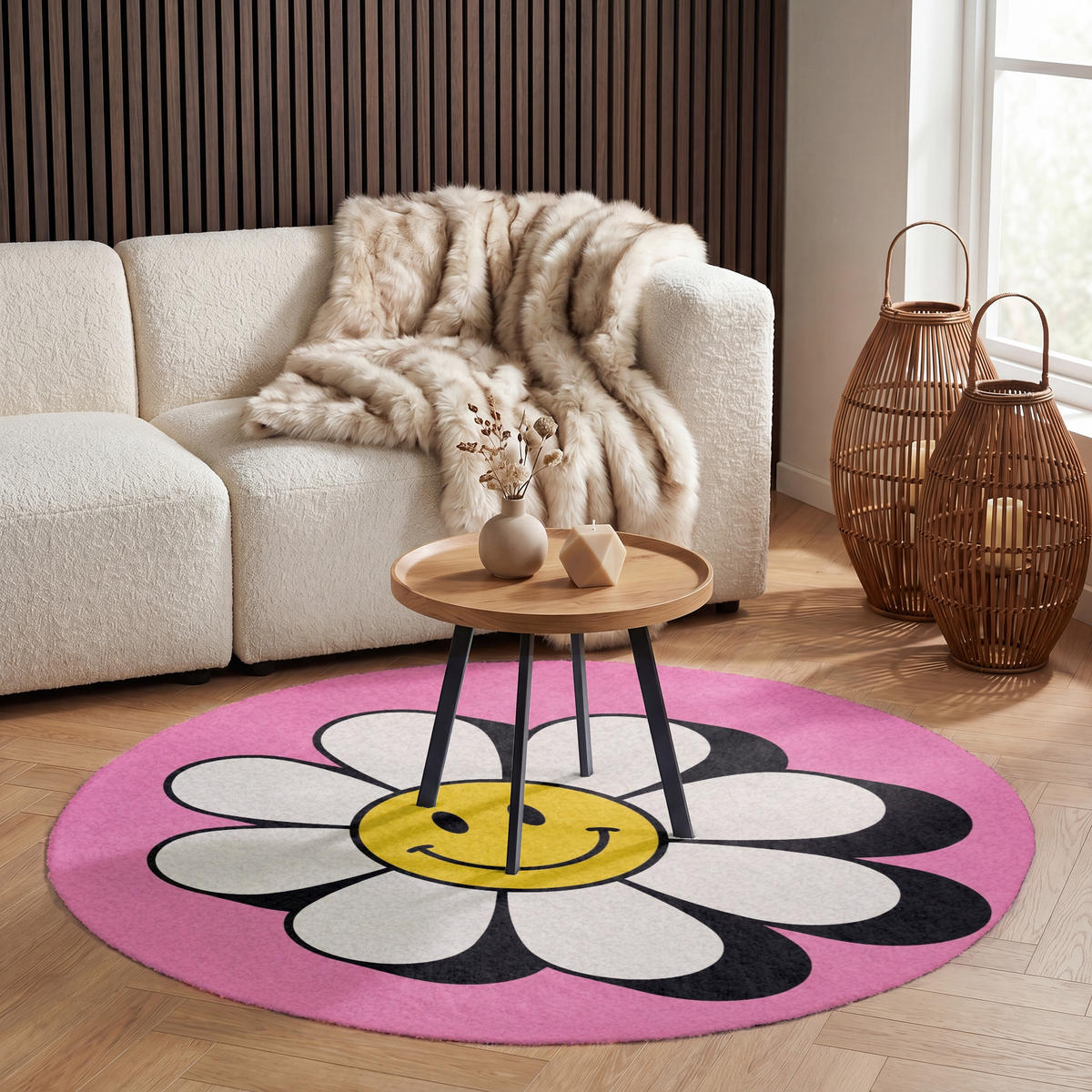 TEPPICH - Smiley - Blume - Rosa - 120x120 cm - Pink, Kunststoff/Textil (120/0.4cm) - OnlyWow