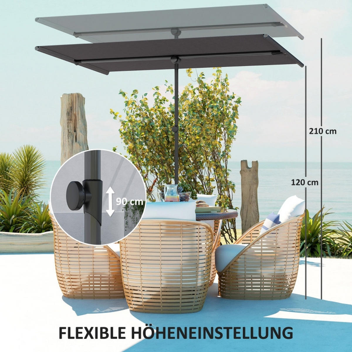 SONNENSCHIRM Höhenverstellbarer Gartenschirm Dunkelgrau - Grau, Metall (150/205cm) - ComfortXL