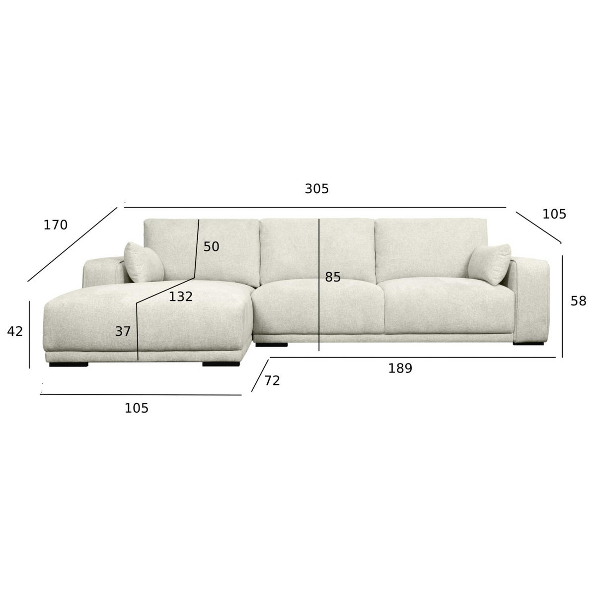 ECKSOFA Webstoff Sand - Beige/Schwarz, Holz/Textil (105/305cm) - Furnhouse