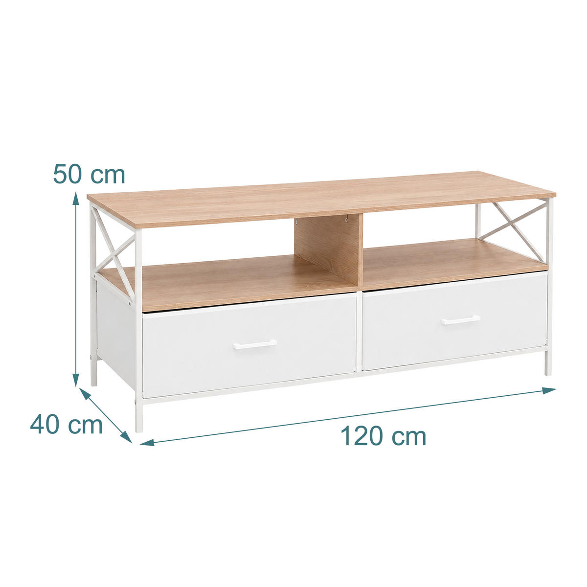 TV-LOWBOARD Holzoptik-Weiß Stoffschubladen 120 cm - Multicolor, Holzwerkstoff/Textil (120/50/40cm) - Relaxdays