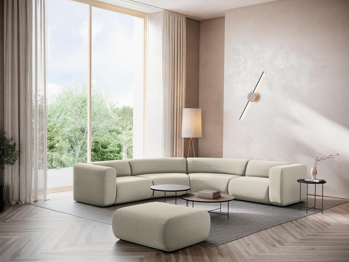 ECKSOFA Samt Stoff Creme - Perlmutt/Creme, Kunststoff/Textil (318/318cm) - Makamii