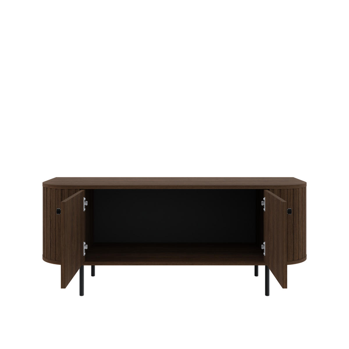 TV-SCHRANK Olivia 123 cm, mit 2 Türen, Stauraum, geriffeltem Design, dunkelbraun, schwarzfarbenen Metallfüßen - Dunkelbraun, Metall (123/50/43cm) - Margaret Hadas24
