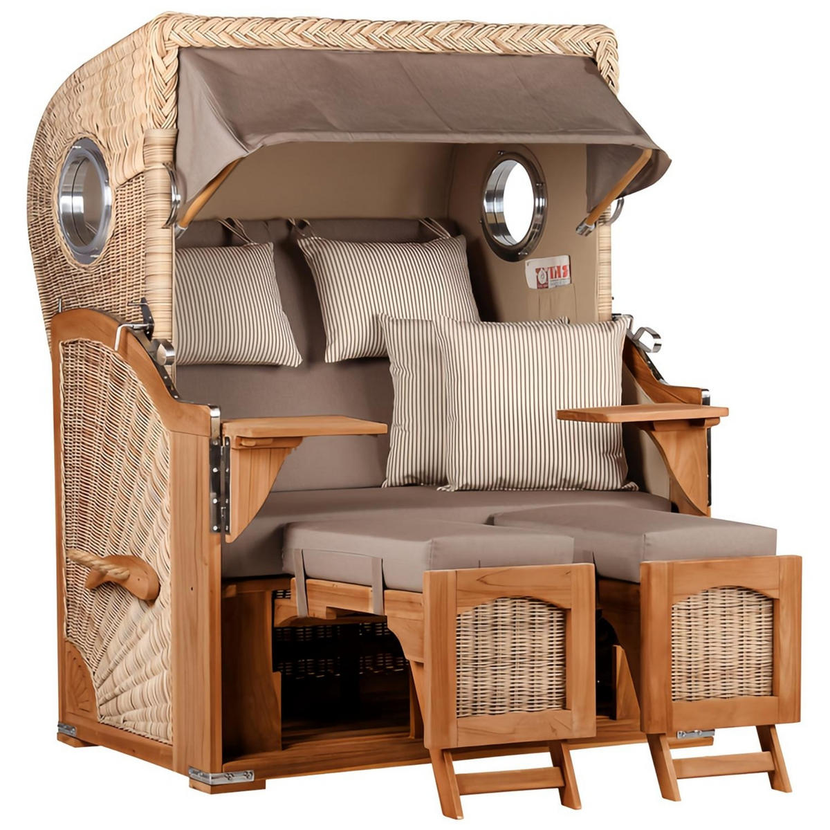 STRANDKORB Düne 2-Sitzer Teak Shell - Taupe/Braun, Holz/Metall (125/170/80cm) - Mr. Deko