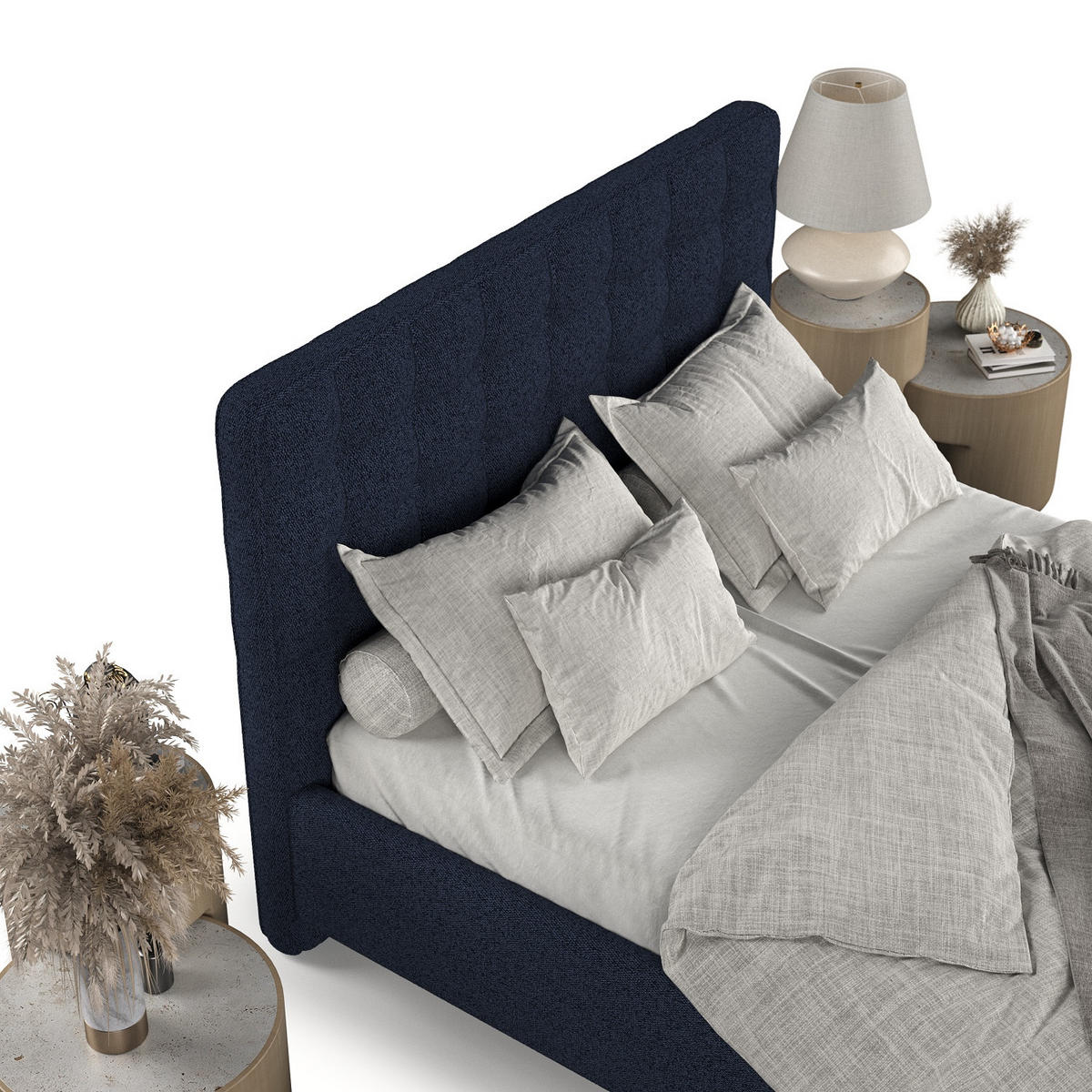 POLSTERBETT Paloma 140/200 cm Marineblau im Riva Stoff - Naturfarben/Dunkelblau, Holz/Holzwerkstoff (140/200cm) - AltaBeds