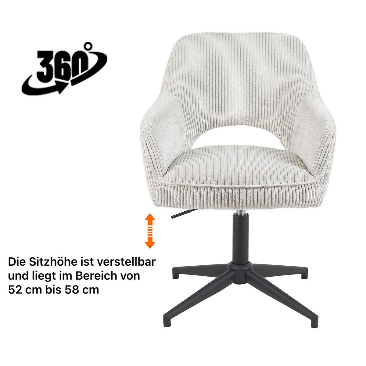 BÜROSTUHL Mika-Bryn - Hellgrau/Schwarz, Textil/Metall (60/84/65cm) - DUBI Möbel