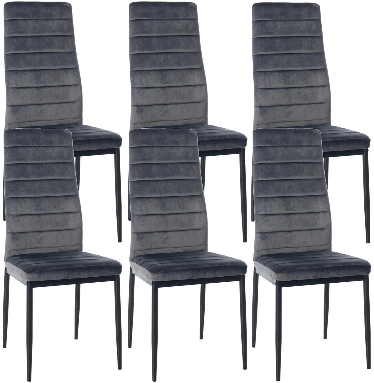 STUHL 6er Set Samt grau - Grau, Textil/Metall (41.5/99/40cm) - CLP