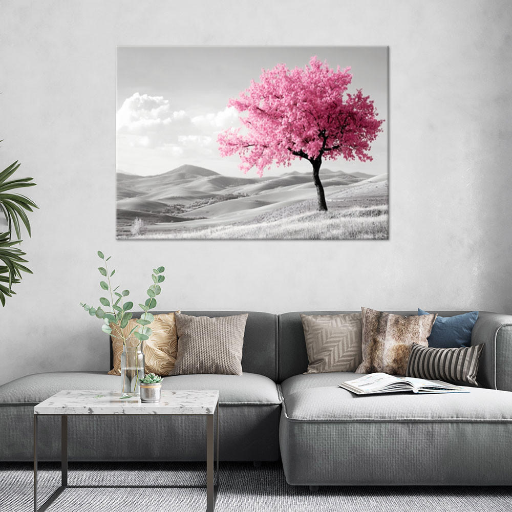 LEINWANDBILD Rosa Baumlandschaft 100x70cm - Pink, Textil (100/70cm) - Feeby