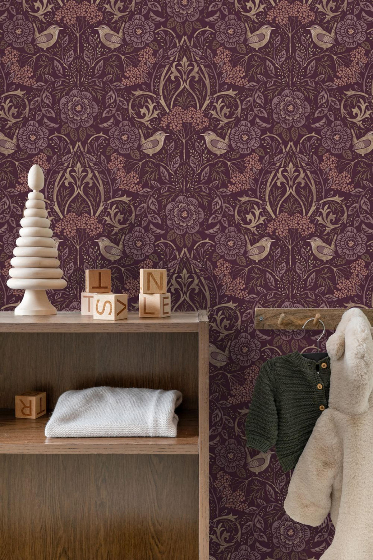 TAPETE Blumen und Vögel im Jugendstil 50 x 900 cm - Lila, Papier (50/900cm) - ESTAhome