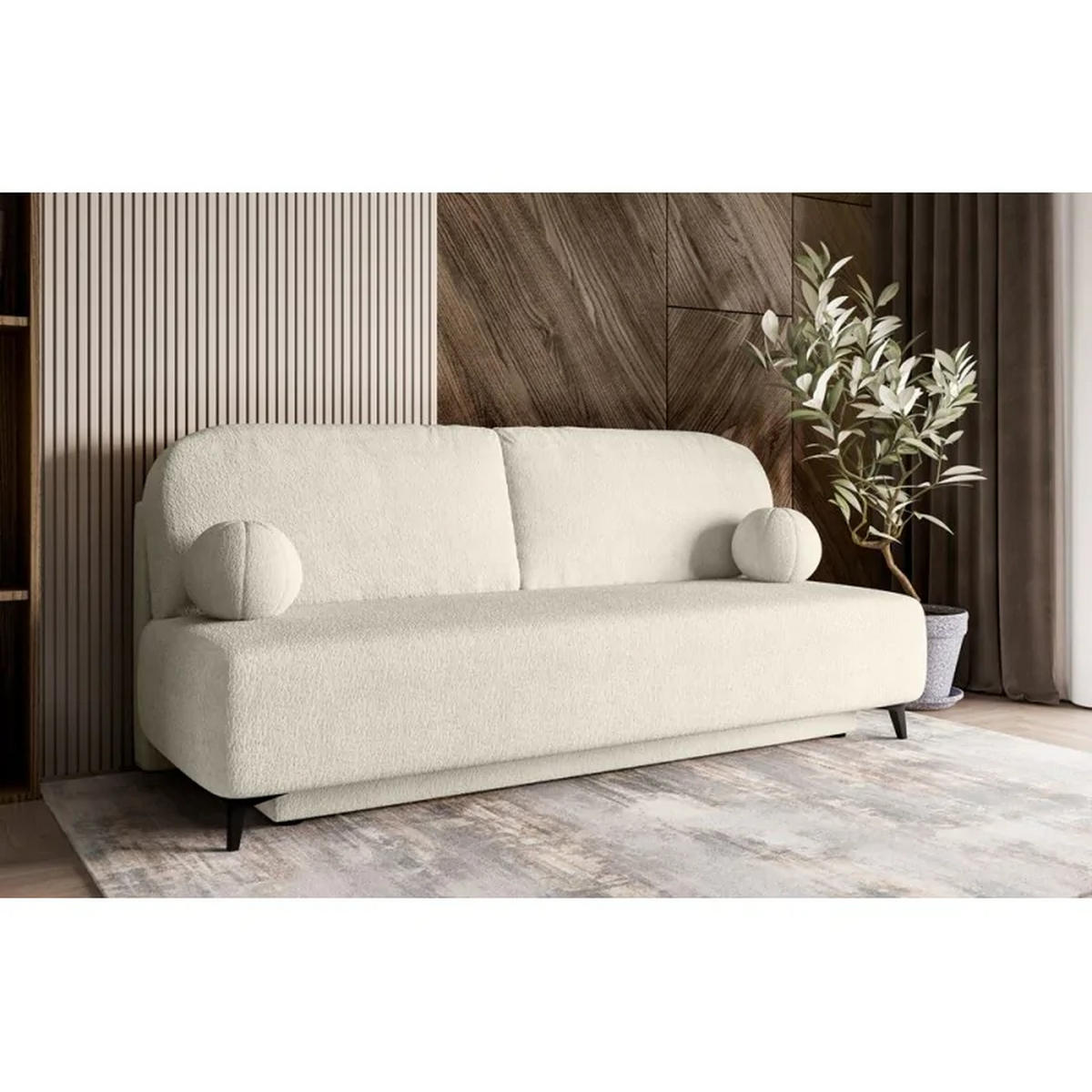 SCHLAFSOFA MIO, Sofa mit Schlaffunktion und Bettkasten, Farbe: Creme, Bouclé-Stoff - Creme, Textil (198/90/86cm) - Sepro Meble
