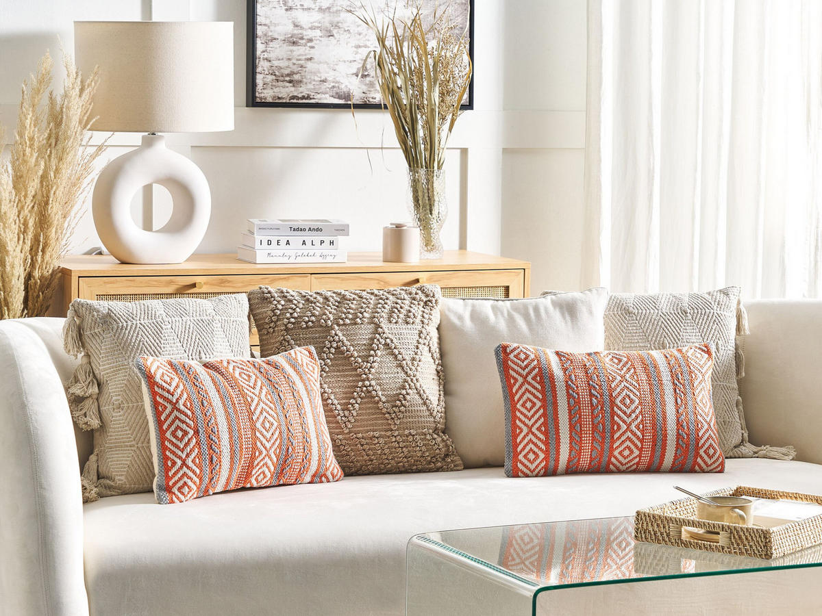 DEKOKISSEN 2er-Set Orange 50/30 cm Inula - Orange, Naturmaterialien/Textil (50/30cm) - Beliani