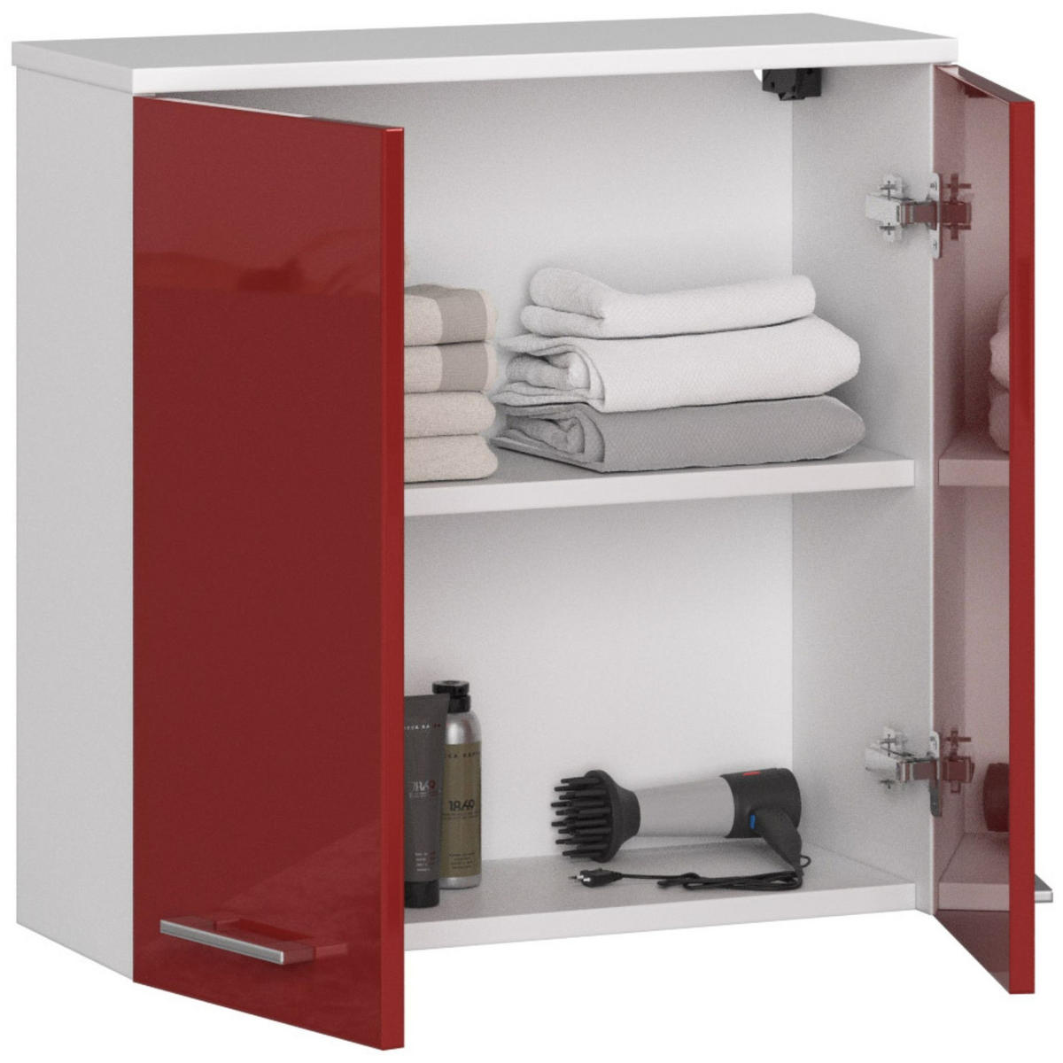 KÚPEĽŇOVÁ KOMODA Biela, Červená lesklá 60/60/22,5 - biela/červená, kompozitné drevo (60/60/23cm) - RAUMHIRSCH FURNITURE