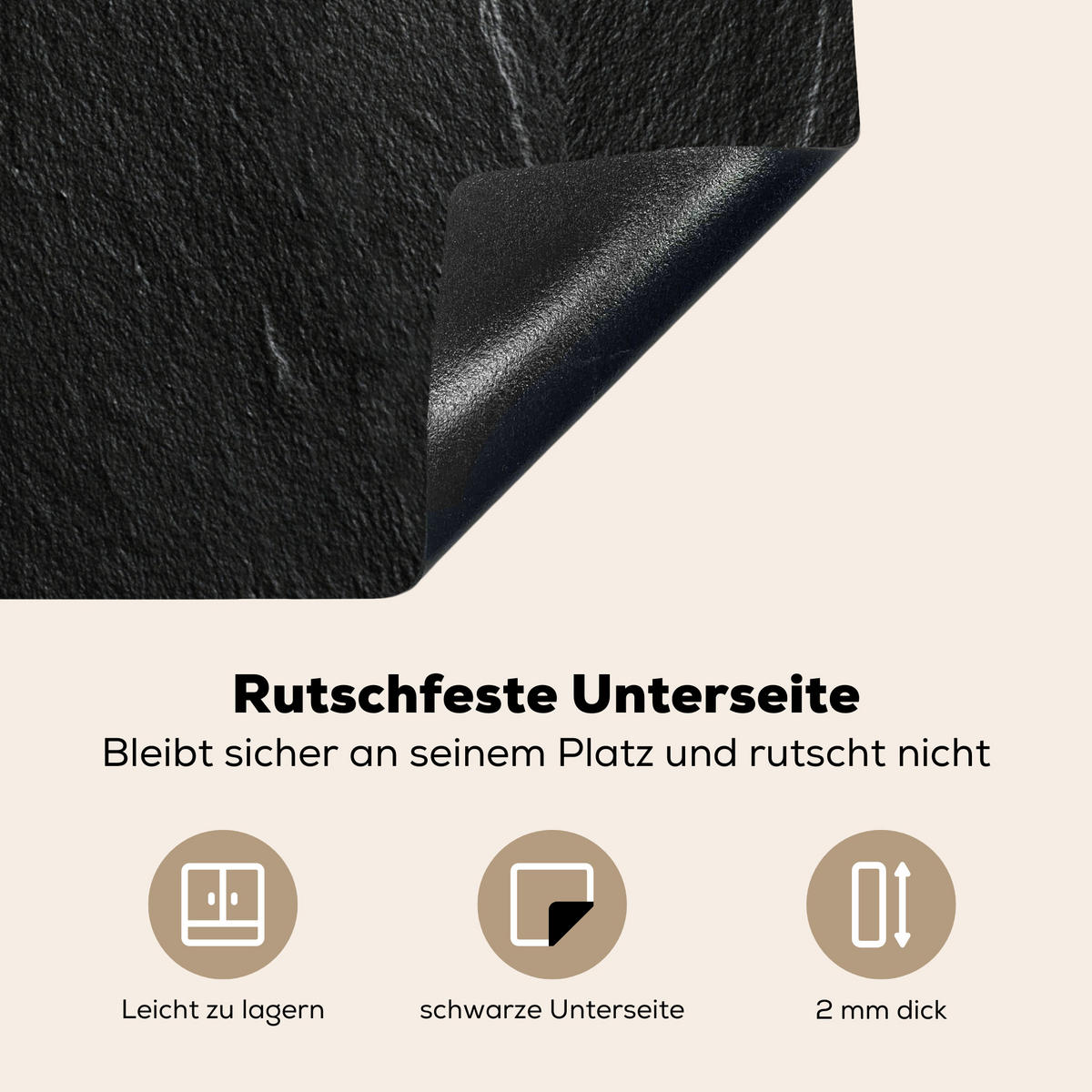 HERDABDECKPLATTE Stein - Anthrazit - Dunkelgrau - Steinstruktur Ceranfeldabdeckung 59x52 cm - Anthrazit, Kunststoff (59/52/0.2cm) - MuchoWow
