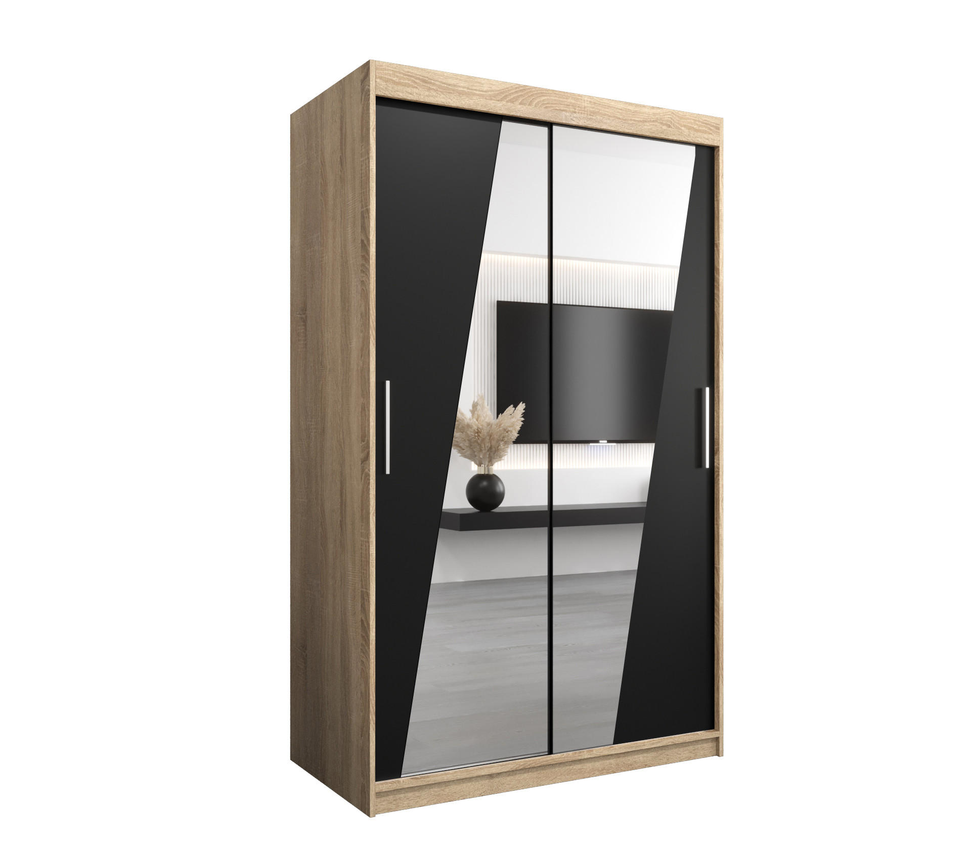 Abiks Möbel Schwebetürenschrank Sonoma Eiche, Schwarz 120x200x62 cm