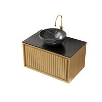WASCHTISCHKOMBI 76x48x55.1cm Schwarz/Gold mit Sinterstein-Arbeitsplatte & Aufsatzbecken - Goldfarben, Keramik (76/55.1/48cm) - Modfu