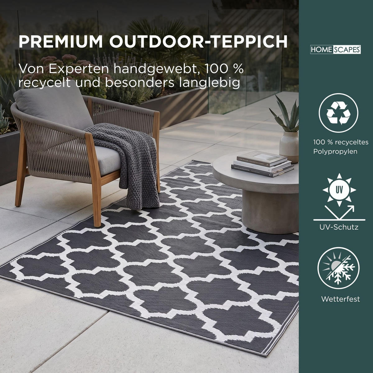 OUTDOORTEPPICH Nola, geometrisch gemustert 150/240 cm - Schwarz, Kunststoff (150/240cm) - Homescapes