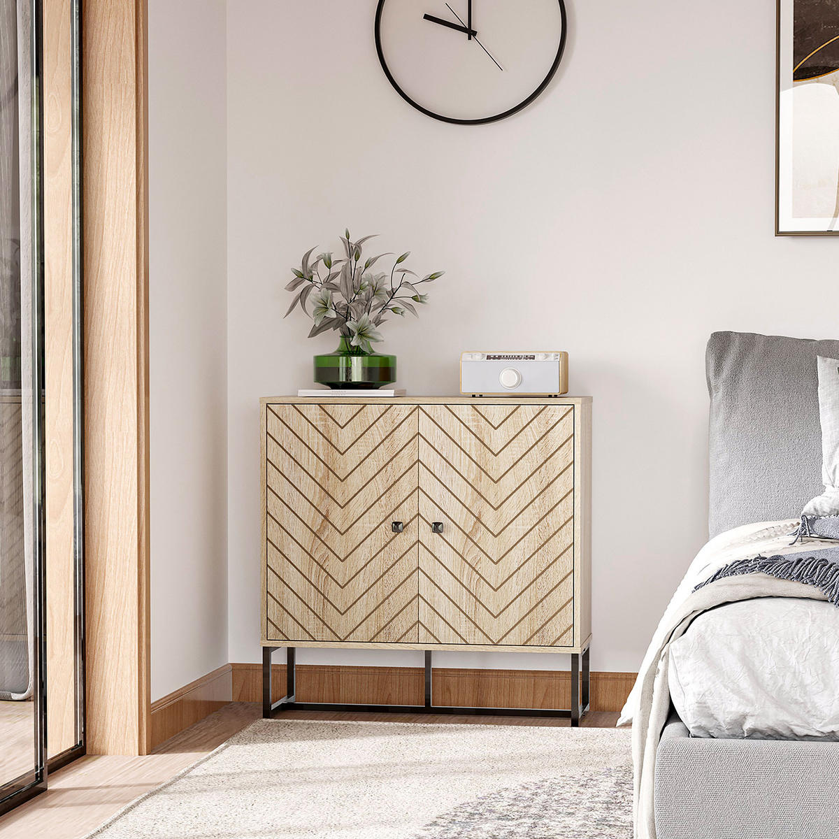 SIDEBOARD DE-10987 Chevron-Muster Holz/Schwarz - Naturfarben, Holzwerkstoff (80/80/29cm) - ComfortXL