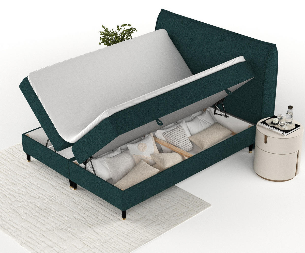 BOXBETT Melba Grün 180/200 cm mit Bonellmatratze - Schwarz/Grün, Holz/Holzwerkstoff (180/200cm) - Maison de Reve