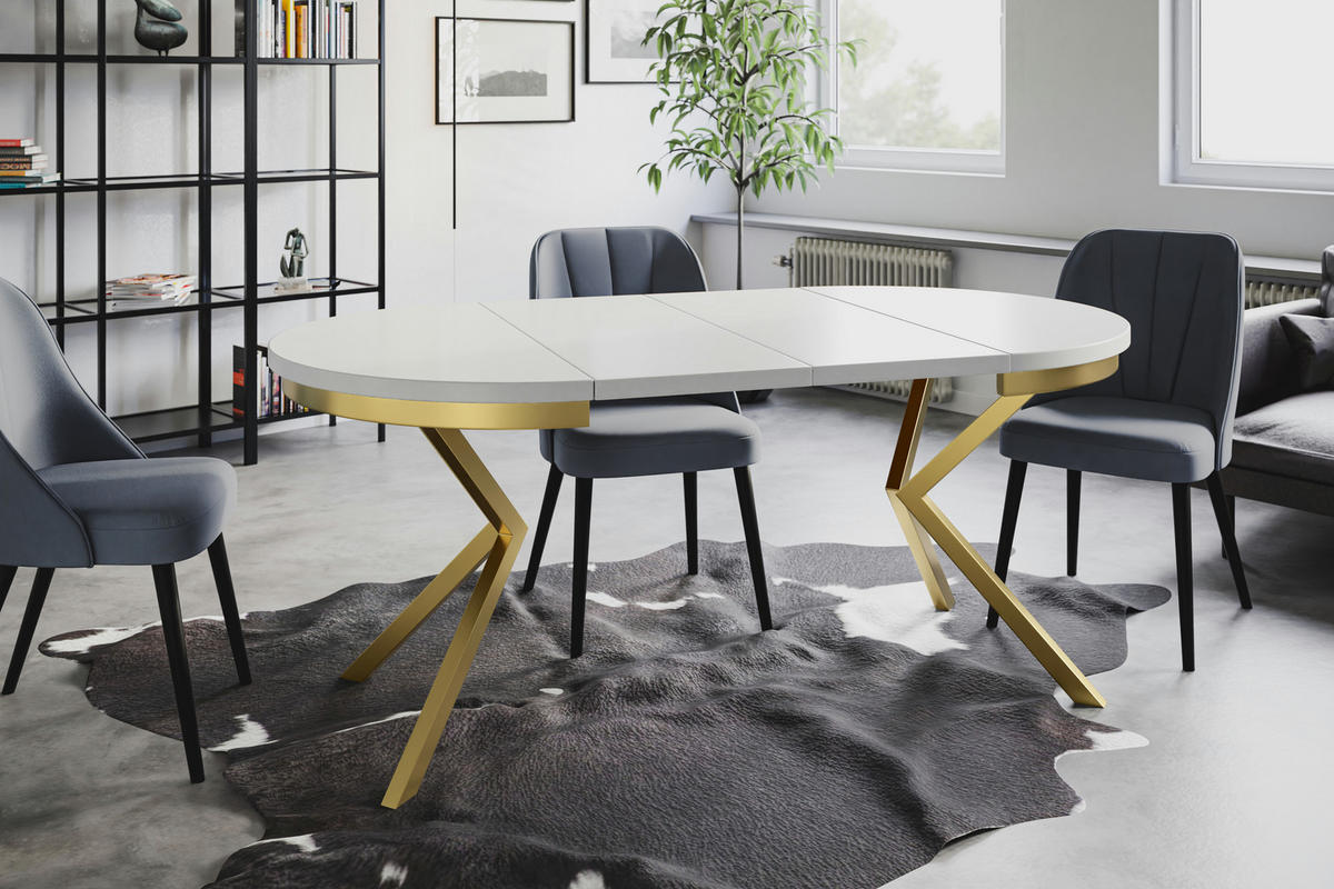 ESSZIMMERTISCH BERGO, ausziehbarer Tisch 90 cm/170 cm, Farbe: Hellgrau, mit Metallbeinen in Farbe Gold - Goldfarben/Grau, Holzwerkstoff (90/90/76cm) - Alpi-Möbel