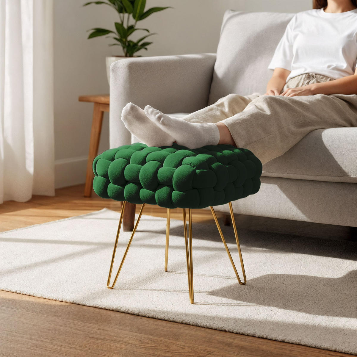 SITZHOCKER DOTTY, Grün, T38xB38xH42 - Grün, Holz (38/42/38cm) - Milordbikes