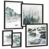 BILDER SET 5er Set - 50x50 cm & 20x30 cm & 40x60 cm Schwarzer Rahmen - Sommerwiesenblumen Sonnenuntergang - Schwarz, Kunststoff (40/60cm) - TULUP