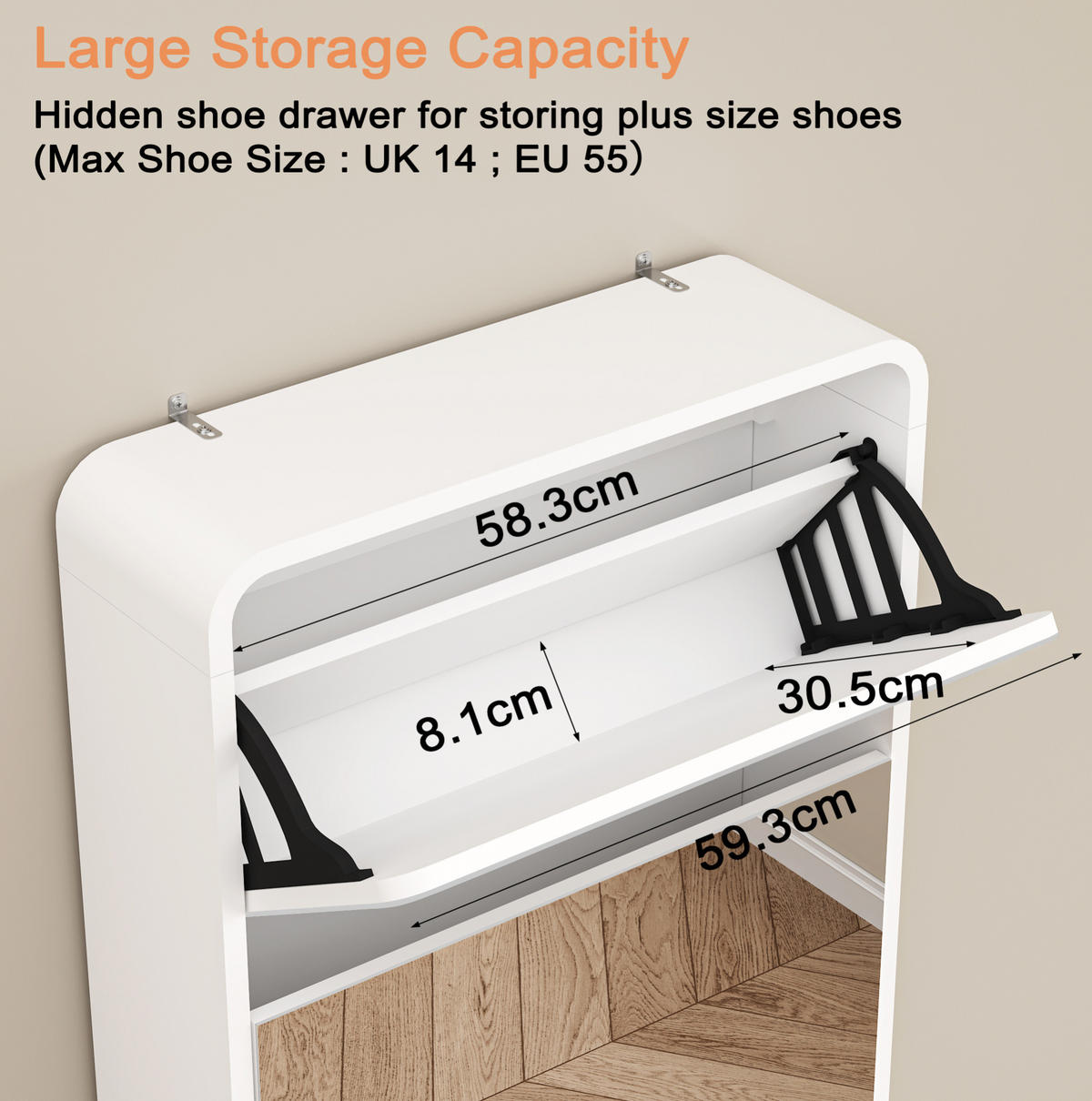 SCHUHSCHRANK 176 cm Weiß aus MDF mit Spiegel - Weiß, Holzwerkstoff (63/176/19.5cm) - OKMYHOME