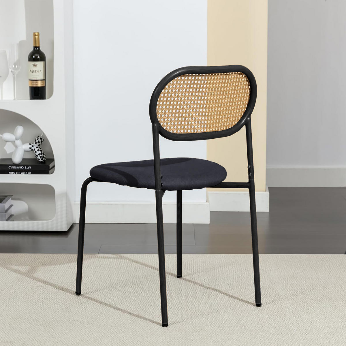 ESSZIMMERSTÜHLE 2er-Set, Rattan und Metallbeine, Schwarz - Schwarz, Holz (44.5/80.5/48cm)