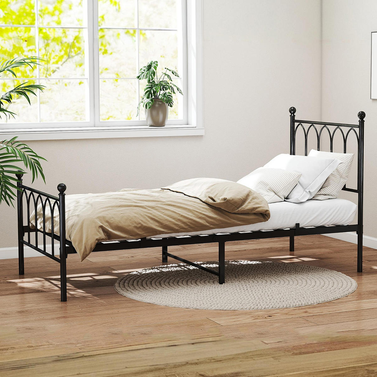 METALLBETT Einzelbett 90x200 cm Schwarz mit Lattenrost ohne Matratze - Schwarz, Metall (90/200cm) - Modfu