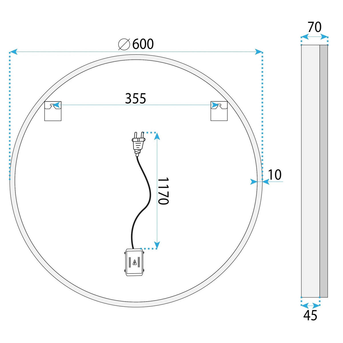 SPIEGEL Rea Led 60cm Bl807 - Weiß, Kunststoff (60/4.5/60cm) - REA