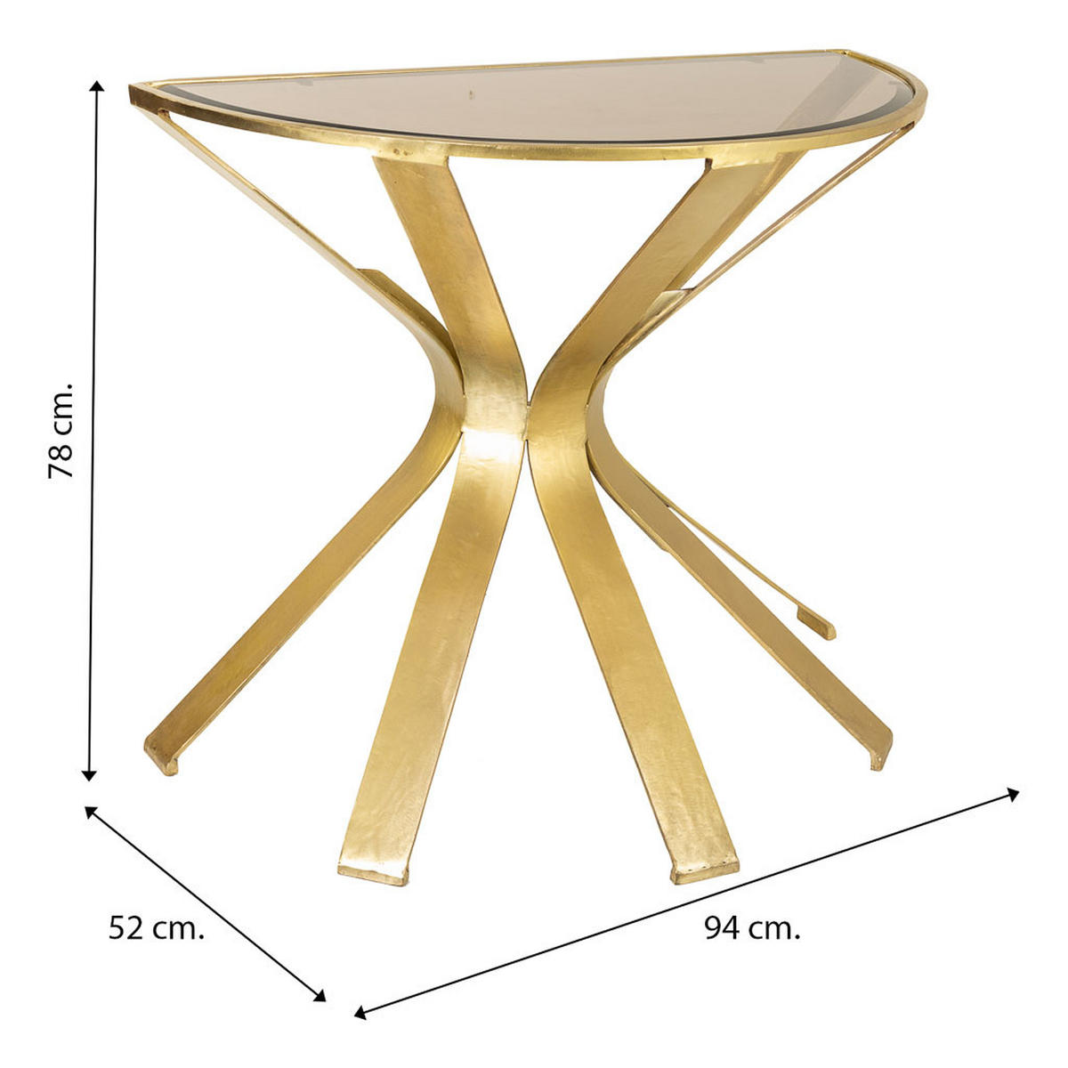 KONSOLENTISCH aus Metall und Glas, golden, 94x52x78cm - Goldfarben, Metall (52/94/78cm) - Wanderlust