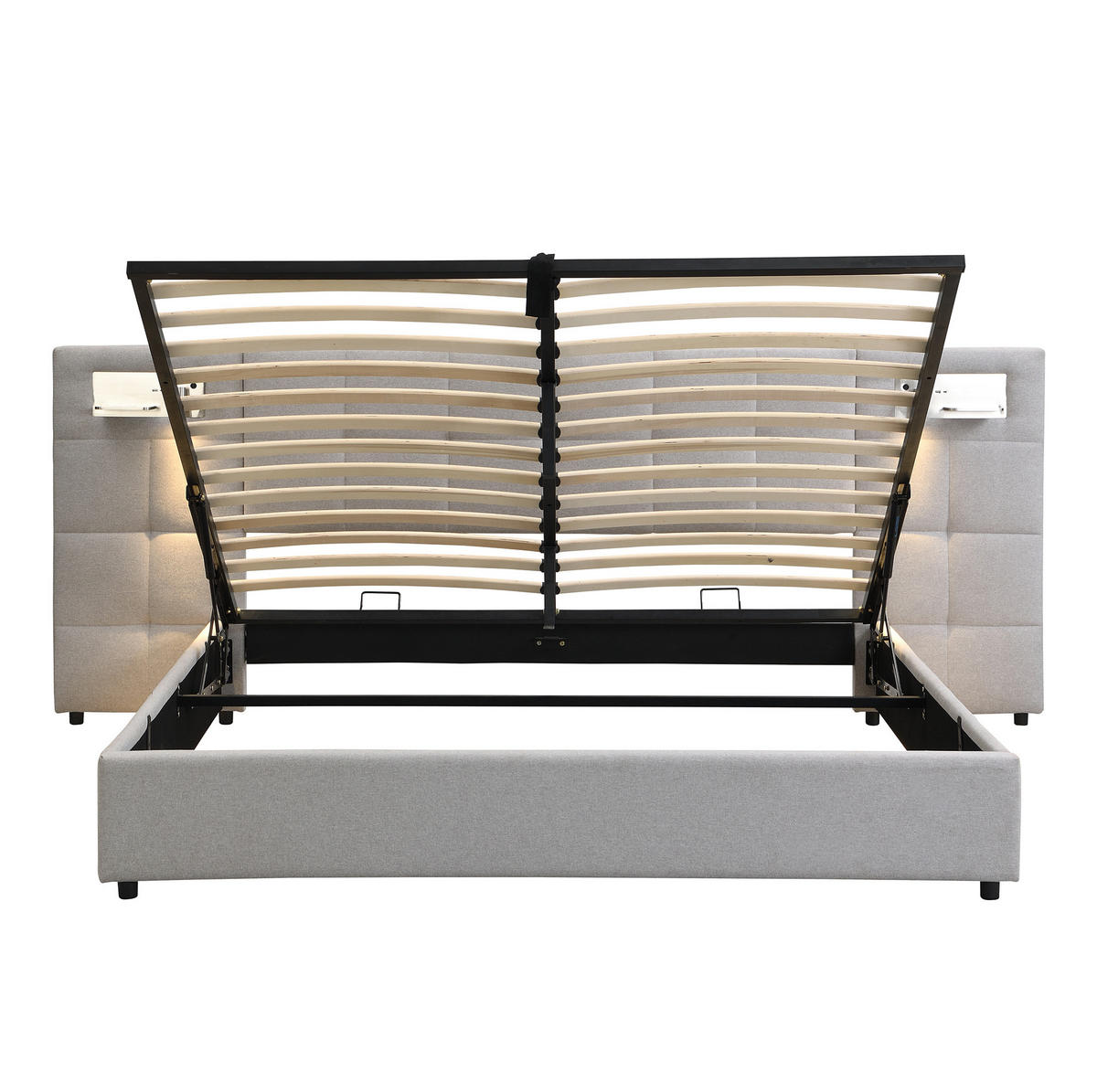 POLSTERBETT mit Bettkasten 180/200 cm mit USB, Wireless Charging und LED - Grau, Textil (180/200cm) - BEAOK