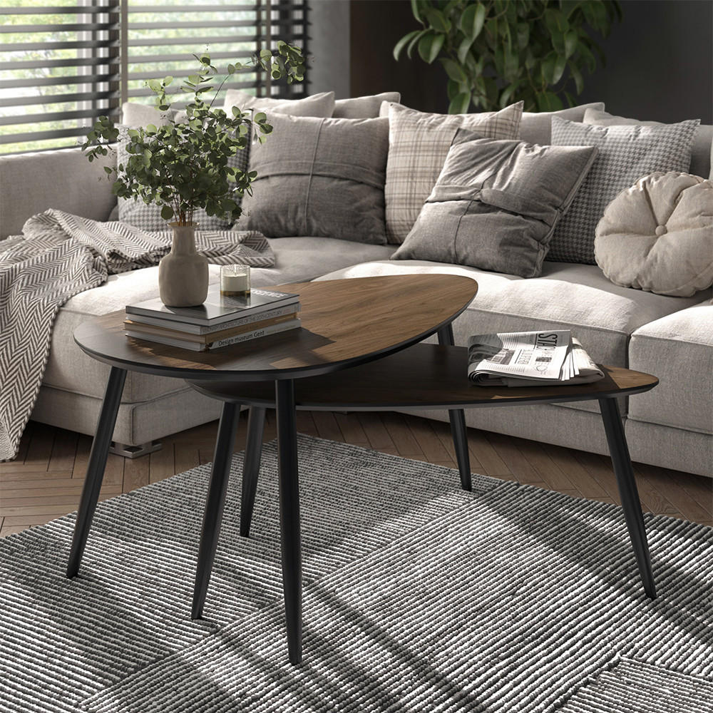 COUCHTISCH-SET Veyo Walnuss/Schwarz 98 x 60 cm Set, 2 Teile - Walnussfarben/Schwarz, Holzwerkstoff (60/98/48cm) - Vicco