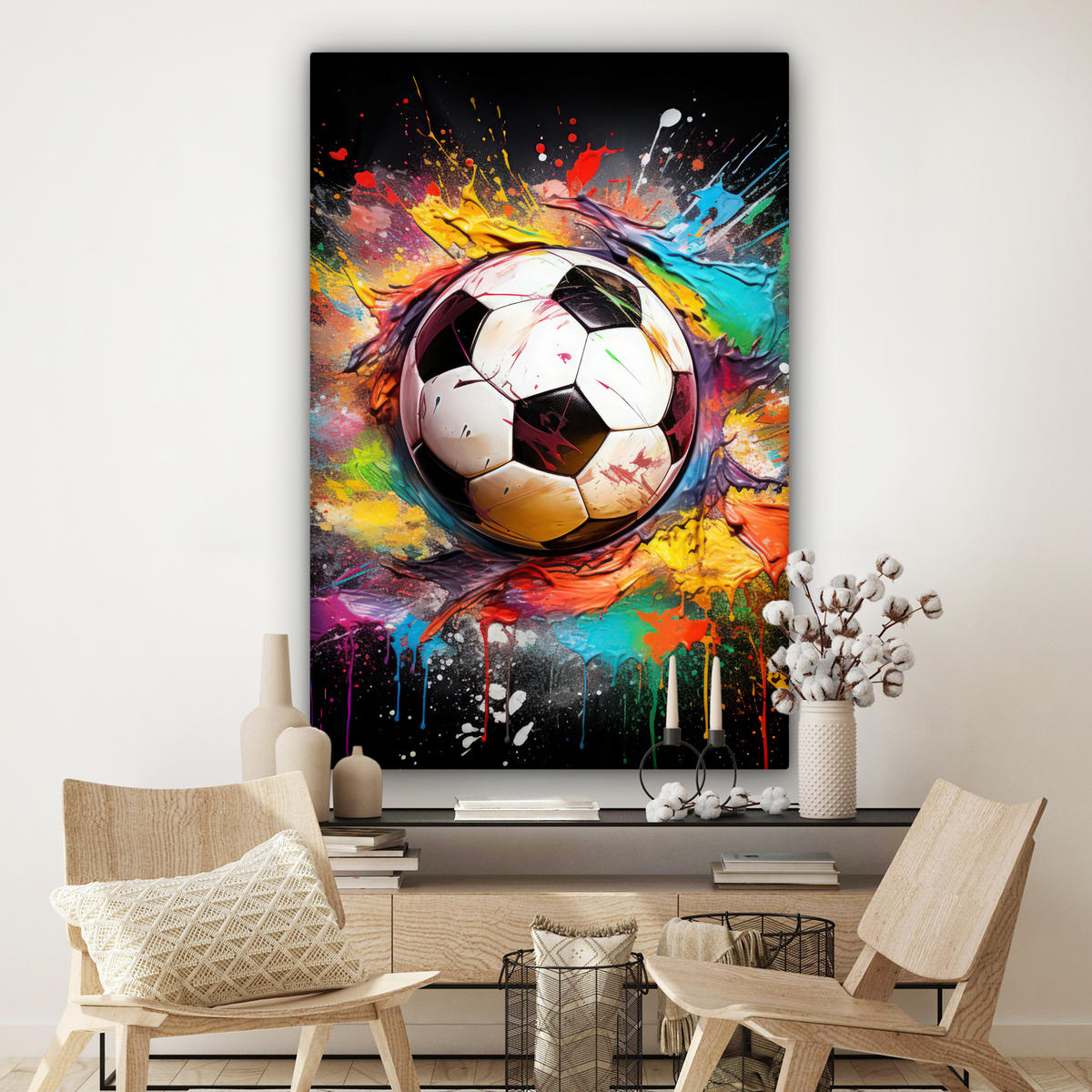 SLIKA NA PLATNU Nogomet 90x140 cm - bela, tekstil (90/140cm) - MuchoWow