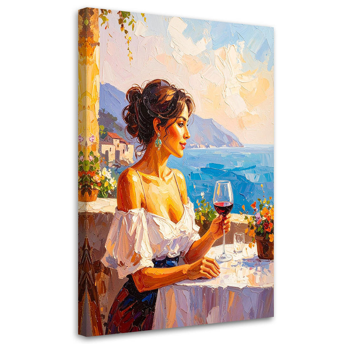 LEINWANDBILD Porträt Frau Wein Landschaft 60x90cm - Beige, Textil (60/90cm) - Feeby