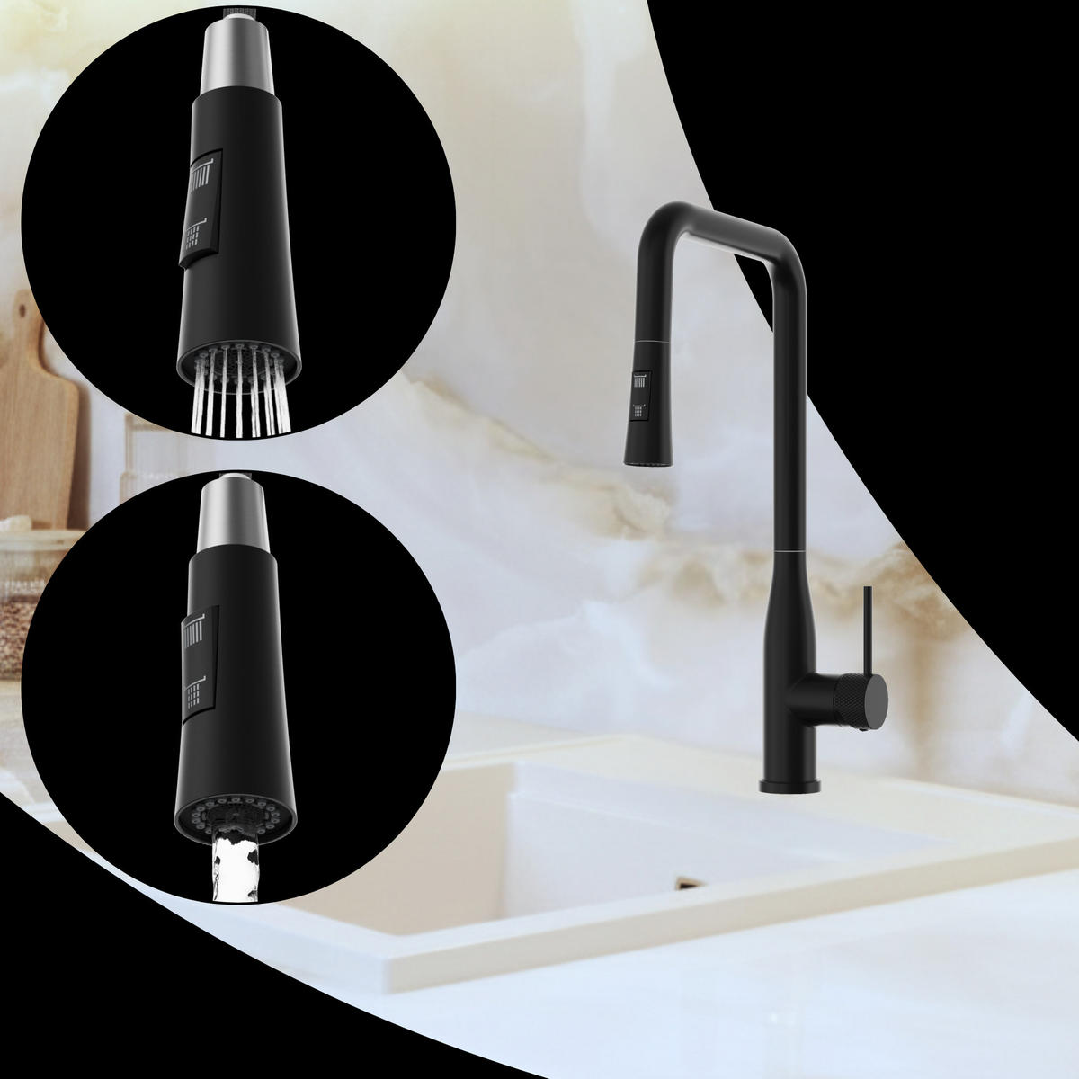 KÜCHENARMATUR Vector Schwarz - Schwarz, Metall (27/46/27cm) - Granitan