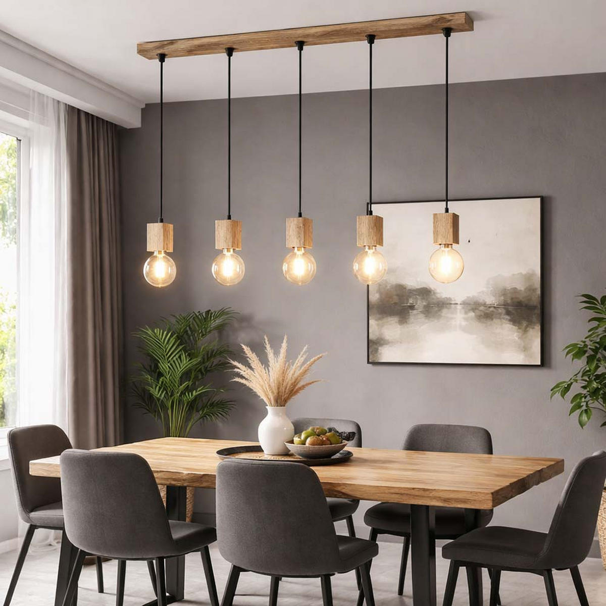 HÄNGELEUCHTE Holzoptik Braun 5 Flammig - Braun, Metall (115/6/120cm) - Globo Lighting