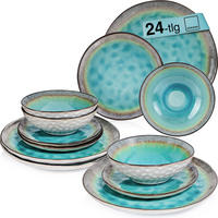 SÄNGER Steingut Geschirrset Capri, Tafelservice 24 teilig für 8 Personen - Pastellblau, Keramik (35.4/33/36.29cm)