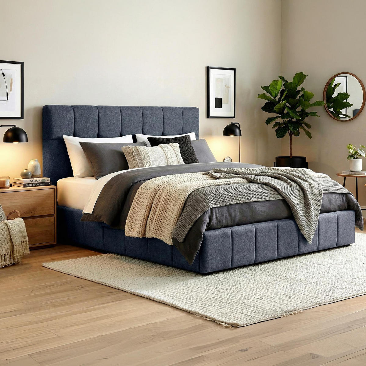 POLSTERBETT Negad Stoff Dunkelgrau Bett 180x200 - Dunkelgrau, Textil (180/200cm) - DELUKE