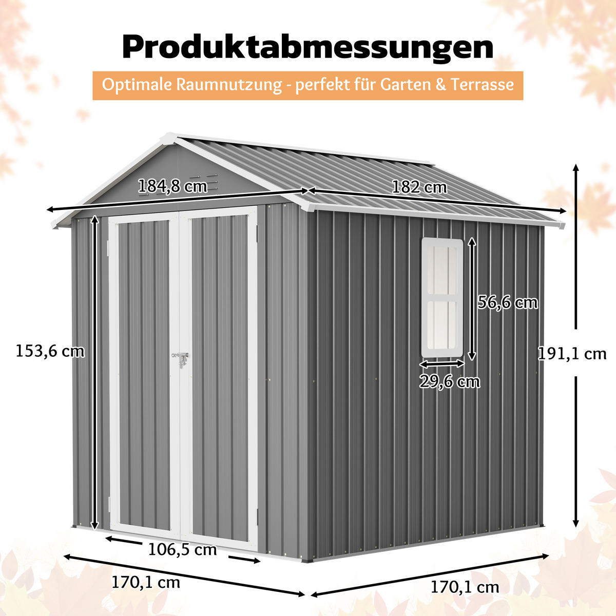 GERÄTEHAUS 154/83/180 cm Grau mit Belüftungslöcher und Metallsockel - Grau, Metall (182/191.1/184.8cm) - Oxeza