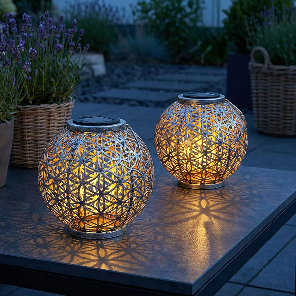 LED AUSSENLEUCHTE Kugel Geflecht Silber 2er Set - Silberfarben, Metall (20/20/29cm)